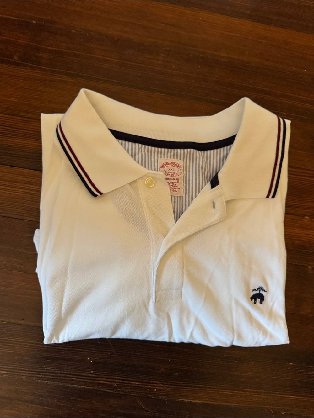 Brooks Brothers White Polo with Navy and dark red Trim Accents
